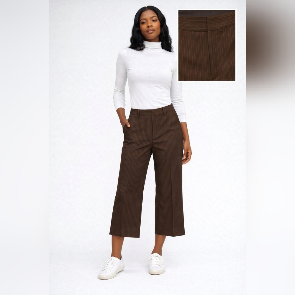GAP Brown Pinstripe Cropped Wide-Leg Pants
